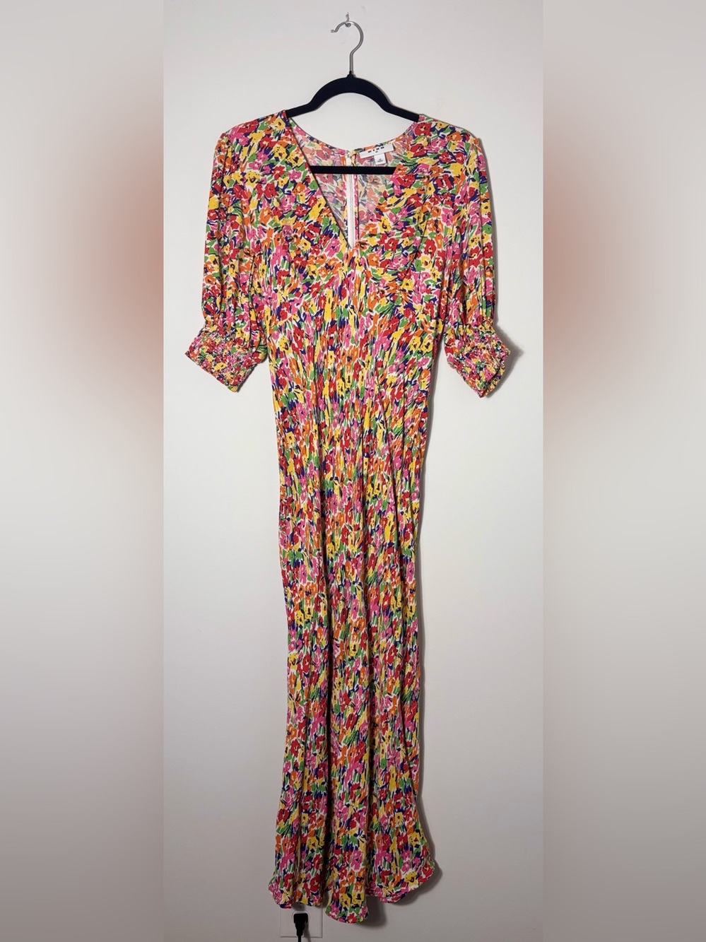 Rixo for Target Floral Multicolor Maxi Dress V-Neck Puff Sleeve Size 10 - Picture 2 of 5